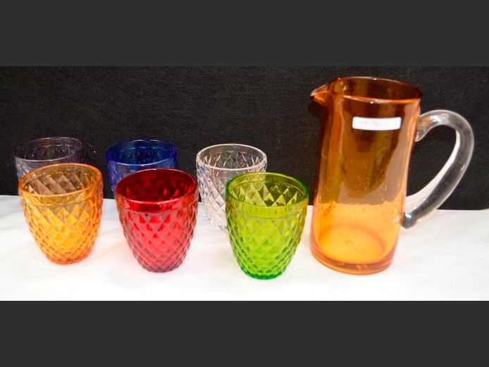 SET OF 6 TUSCANY COLOURFUL GLASSES WITH JUG