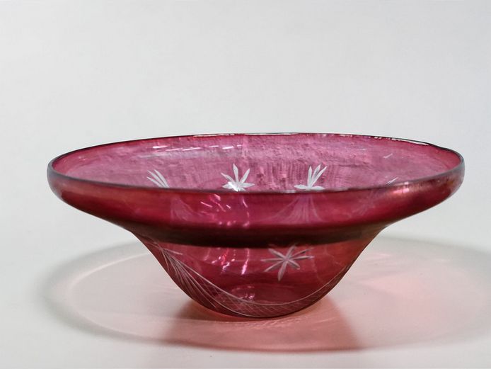 Ruby Red Flash Etched Glass Bowl