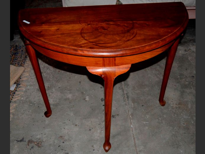 IMBUIA HALF MOON TABLE ON QUEEN ANNE FEET, 92 x 45 x 76cm