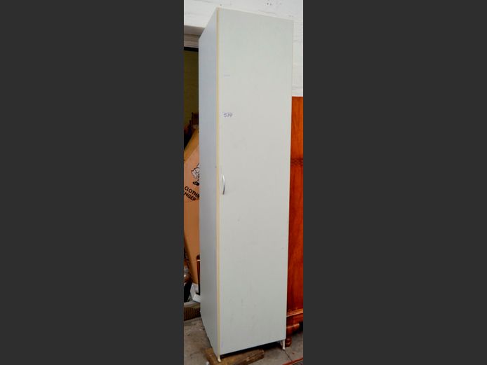 WHITE SINGLE DOOR GROCERY CUPBOARD, 63 x 50 x 230cm [Melamine peeling in places]