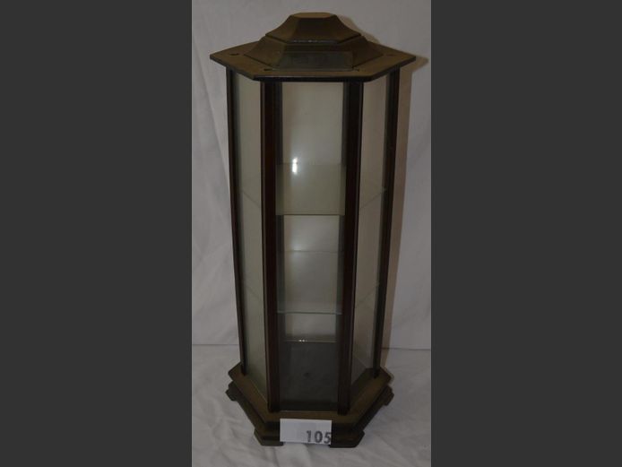 SMALL CHINESE WOOD & GLASS DISPLAY UNIT, 24cm Diameter x 55cm High