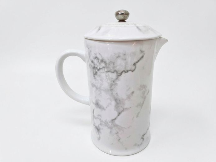 Le Creuset 1L Stoneware French Press Coffee Maker in Marble White