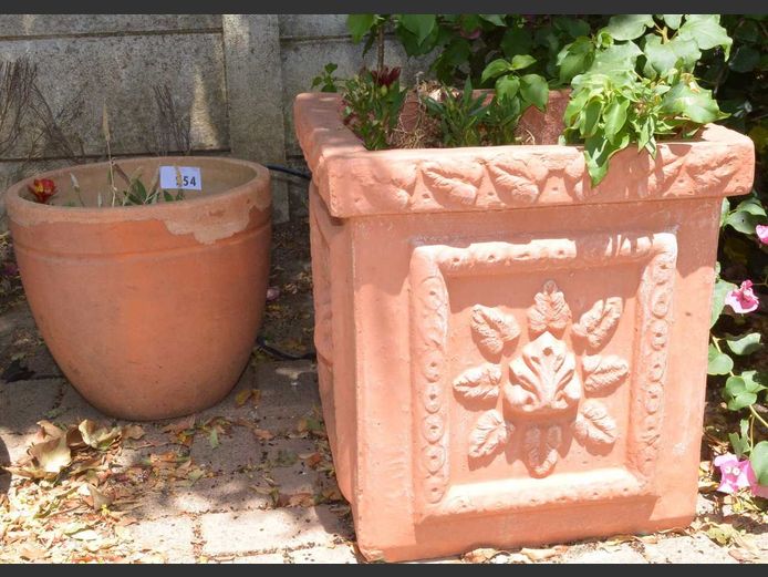 LOT OF 2: CONCRETE PLANTERS, 38cm Diameter x 34cm High & 45 x 45 x 48cm