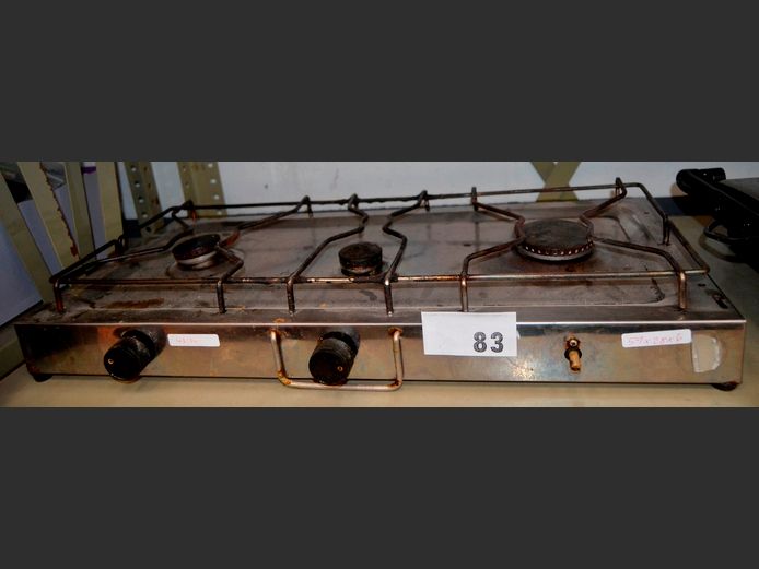 3-BURNER GAS STOVE, 59 x 28 x 6cm [Untested, 1 knob needed]